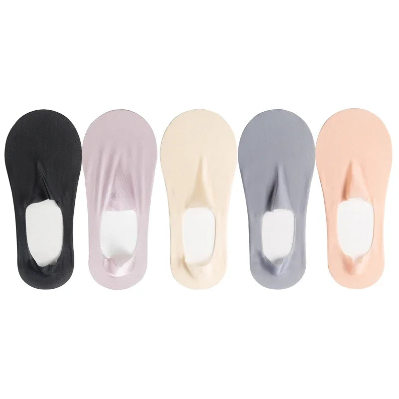 5 Pairs/Lot Socks Women's Summer Ultra-thin Invisible Low Cut Silicone Anti-slip Mesh No Show Ice Silk Solid Boat Socks
