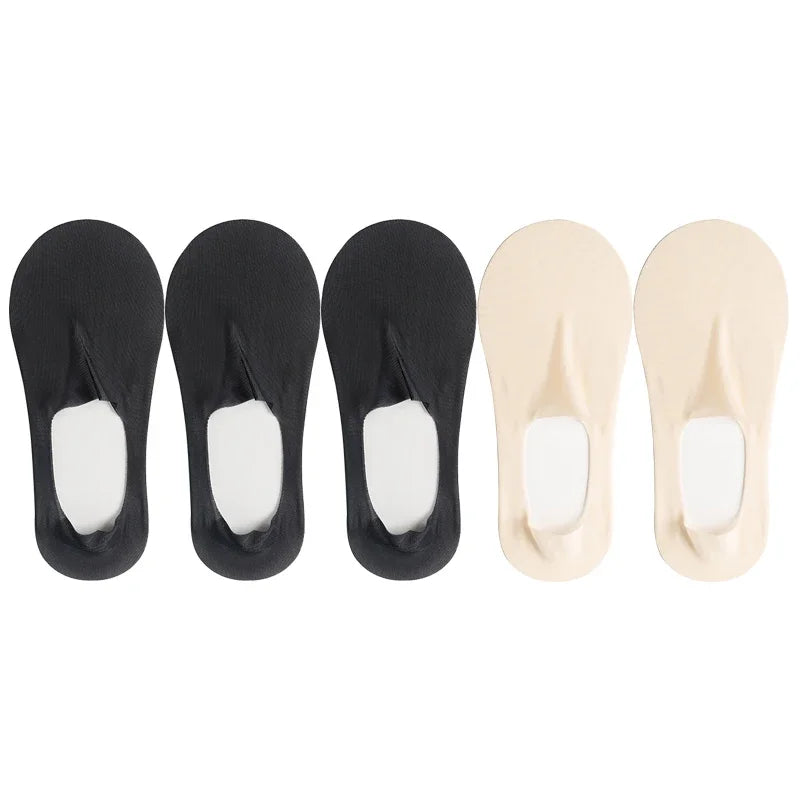 5 Pairs/Lot Socks Women's Summer Ultra-thin Invisible Low Cut Silicone Anti-slip Mesh No Show Ice Silk Solid Boat Socks