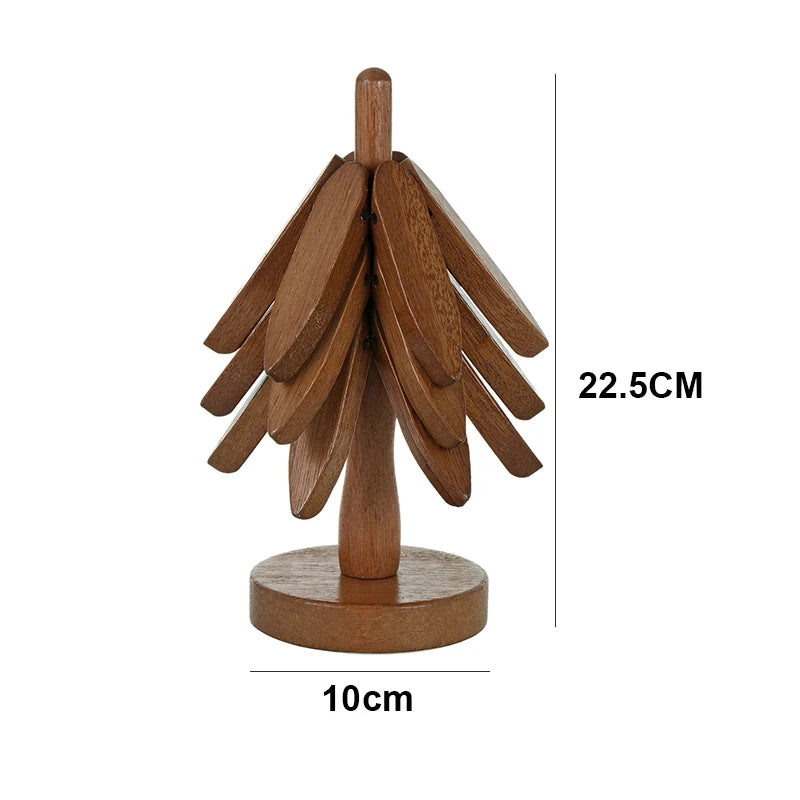 4PCS Tree Design Stand Wooden Trivets Decorative Anti Scald Heat Resistant Table Mat Coaster Wood Placemats Pot