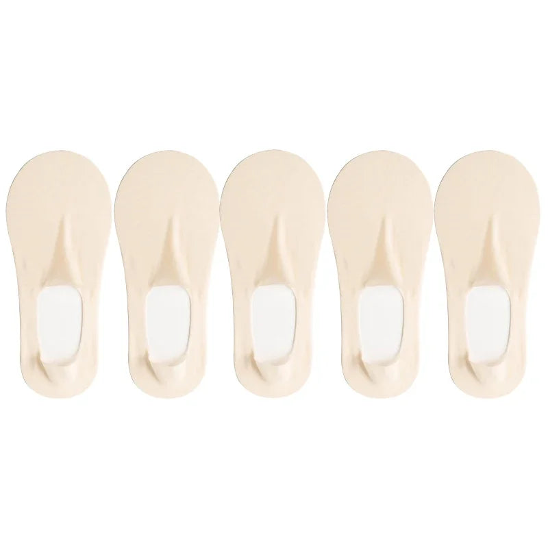 5 Pairs/Lot Socks Women's Summer Ultra-thin Invisible Low Cut Silicone Anti-slip Mesh No Show Ice Silk Solid Boat Socks