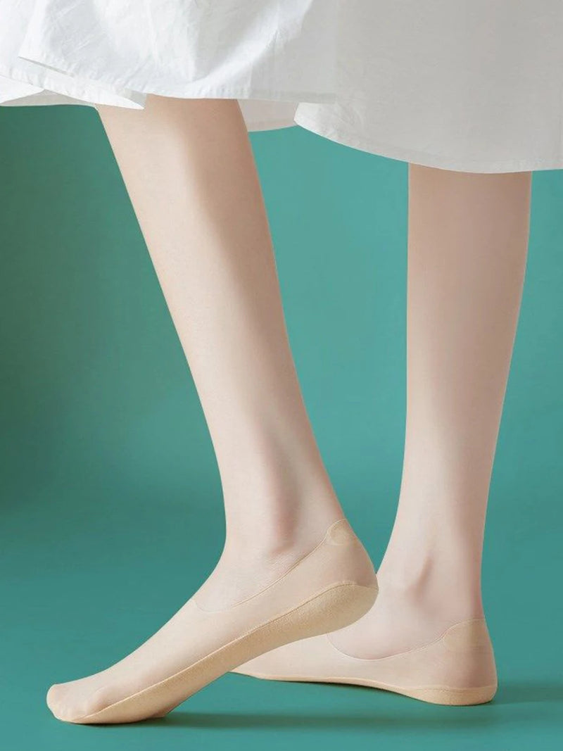 5 Pairs/Lot Socks Women's Summer Ultra-thin Invisible Low Cut Silicone Anti-slip Mesh No Show Ice Silk Solid Boat Socks