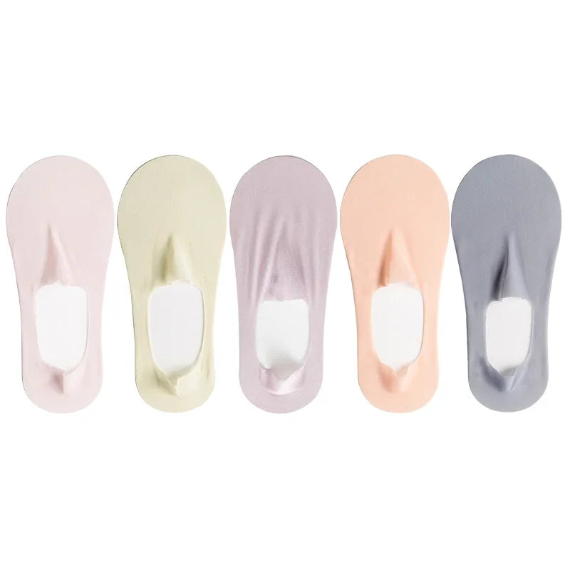 5 Pairs/Lot Socks Women's Summer Ultra-thin Invisible Low Cut Silicone Anti-slip Mesh No Show Ice Silk Solid Boat Socks