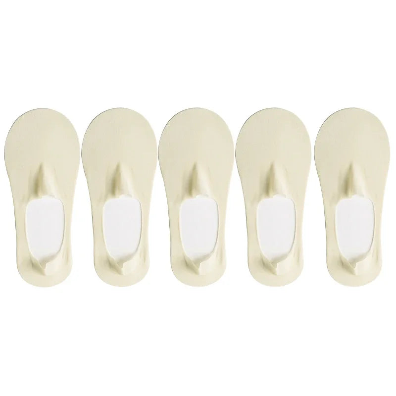 5 Pairs/Lot Socks Women's Summer Ultra-thin Invisible Low Cut Silicone Anti-slip Mesh No Show Ice Silk Solid Boat Socks