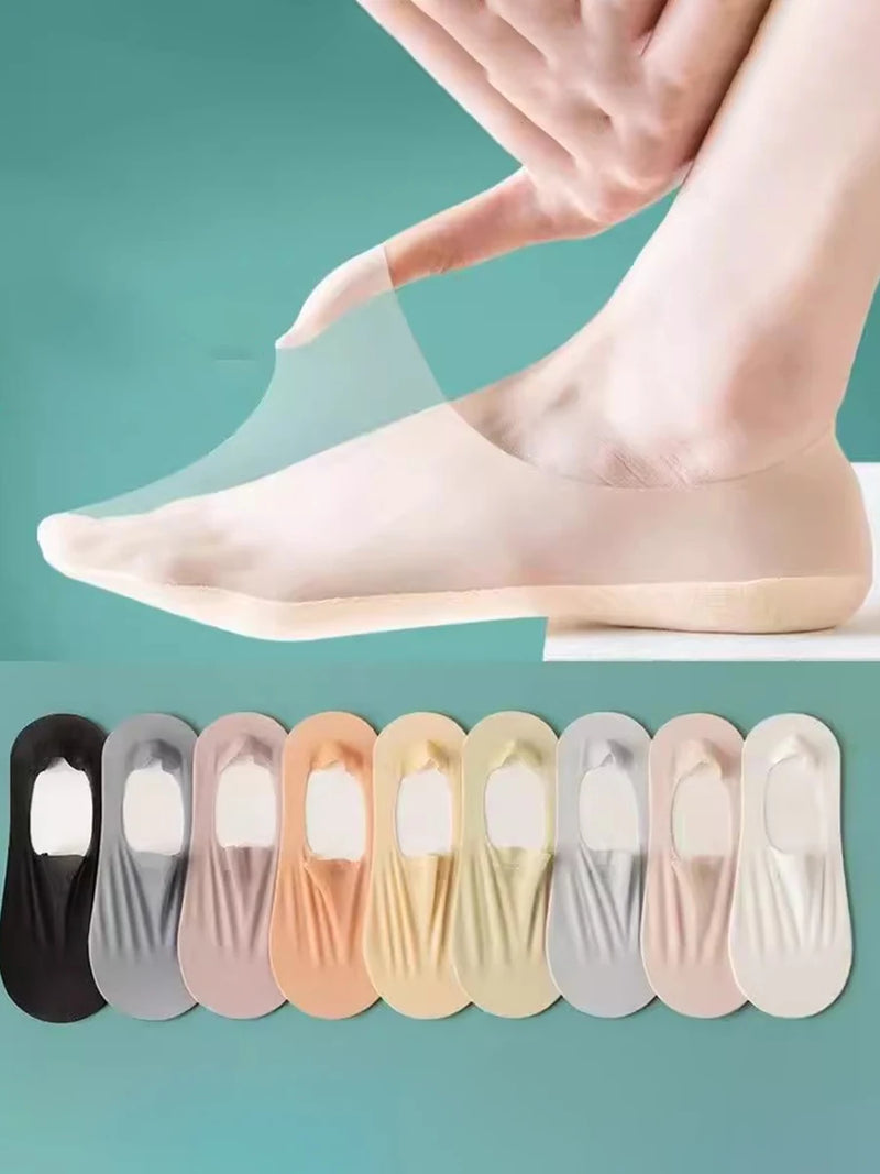 5 Pairs/Lot Socks Women's Summer Ultra-thin Invisible Low Cut Silicone Anti-slip Mesh No Show Ice Silk Solid Boat Socks