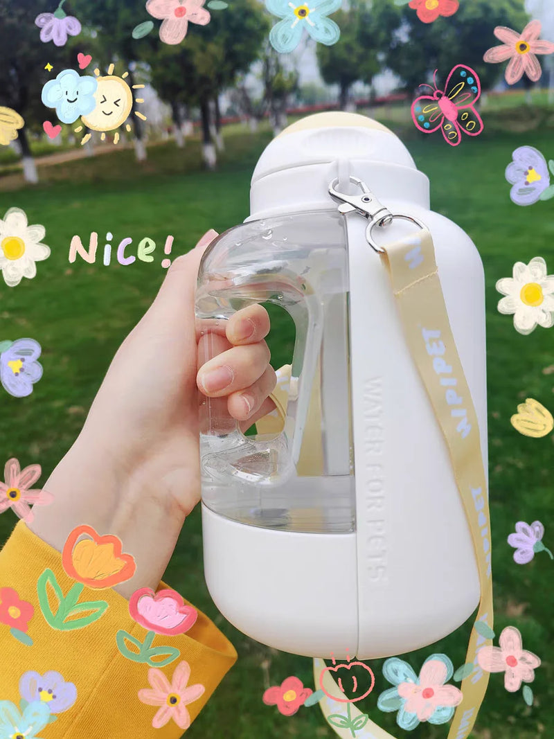 New dog ton ton large capacity pet out drinking pot cat water dispenser portable water cup water and food integrated bowl