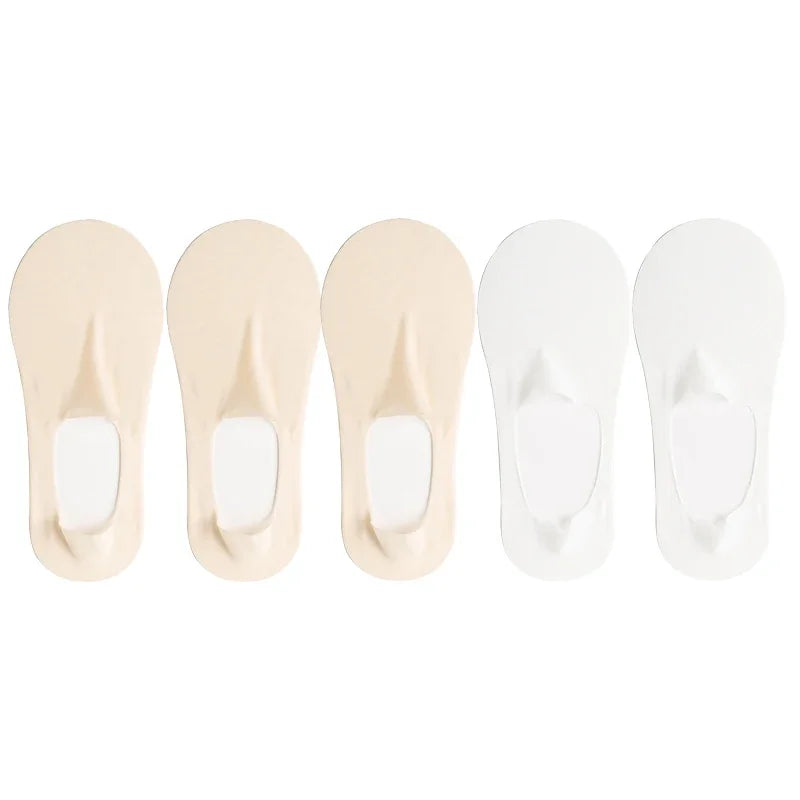 5 Pairs/Lot Socks Women's Summer Ultra-thin Invisible Low Cut Silicone Anti-slip Mesh No Show Ice Silk Solid Boat Socks