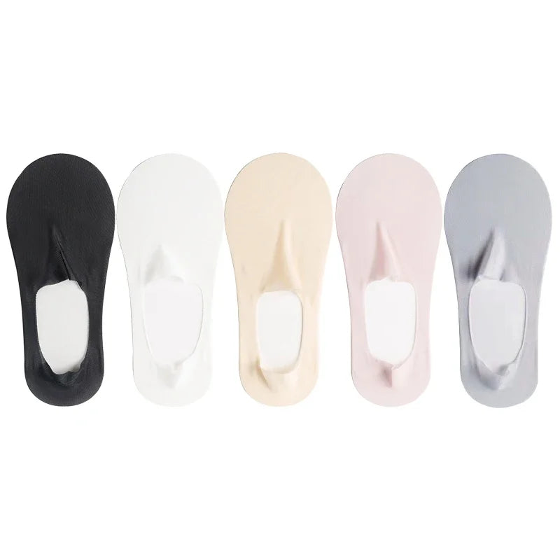 5 Pairs/Lot Socks Women's Summer Ultra-thin Invisible Low Cut Silicone Anti-slip Mesh No Show Ice Silk Solid Boat Socks