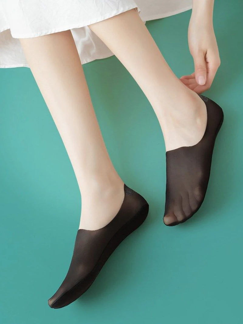 5 Pairs/Lot Socks Women's Summer Ultra-thin Invisible Low Cut Silicone Anti-slip Mesh No Show Ice Silk Solid Boat Socks