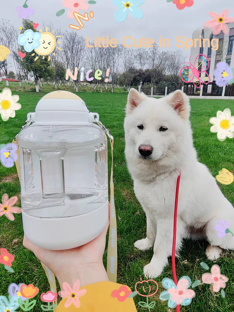 New dog ton ton large capacity pet out drinking pot cat water dispenser portable water cup water and food integrated bowl