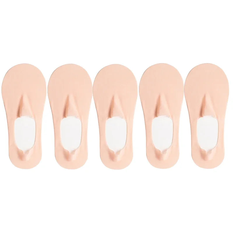 5 Pairs/Lot Socks Women's Summer Ultra-thin Invisible Low Cut Silicone Anti-slip Mesh No Show Ice Silk Solid Boat Socks