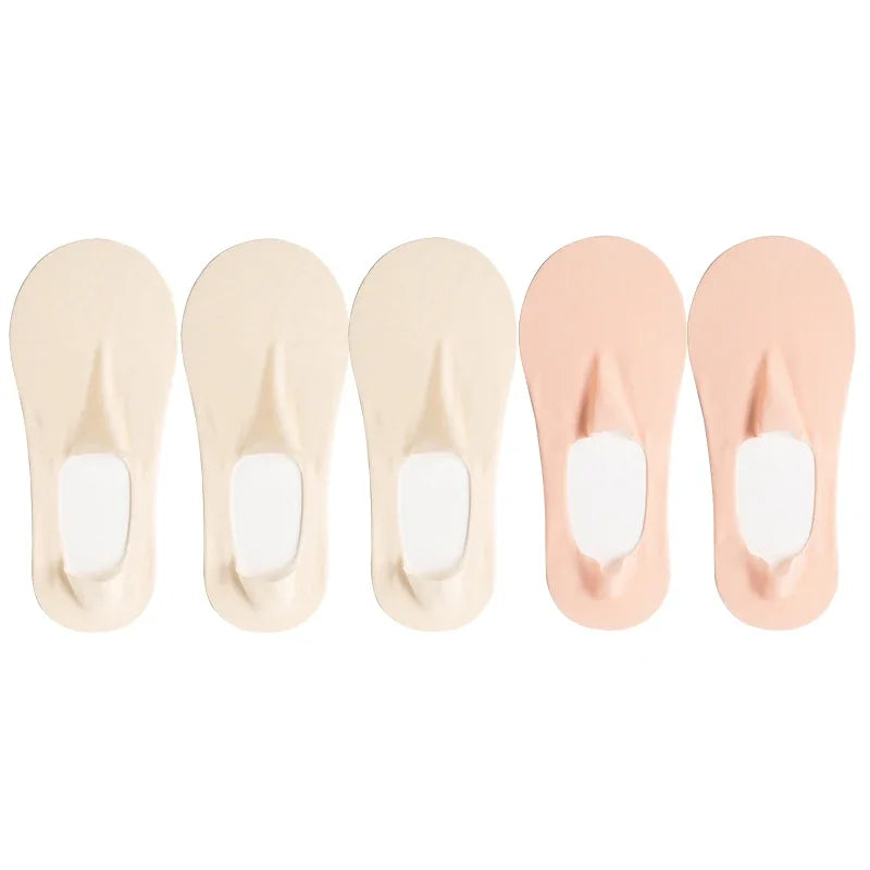 5 Pairs/Lot Socks Women's Summer Ultra-thin Invisible Low Cut Silicone Anti-slip Mesh No Show Ice Silk Solid Boat Socks